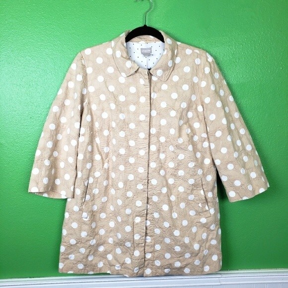 Chico's Jackets & Blazers - Chico's Womens Biege White Poka Dot Button Up Shacket Size 2/ Size 12/14